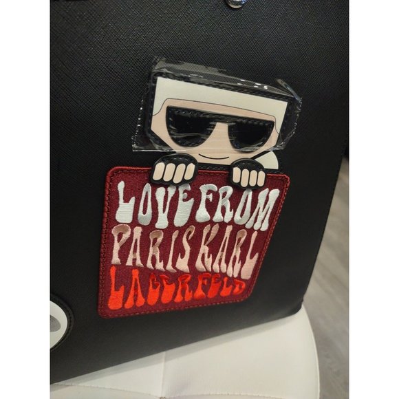 ❤️Karl Lagerfeld Love From Paris Patch Tote Bag Black Heart iconic purse Handbag - Picture 5 of 6